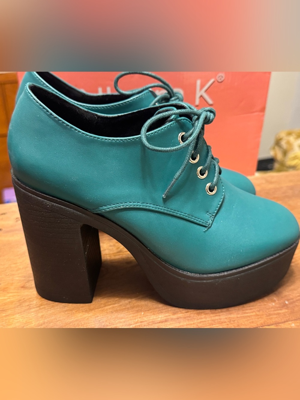 Allegra K Green/Teal Lace-Up Platform Heels